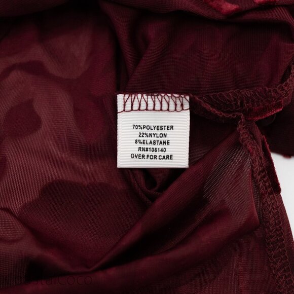 Ultra Pink Burnout Velvet Blouse L Burgundy Floral Sheer Romantic Goth Vampy - Picture 7 of 13